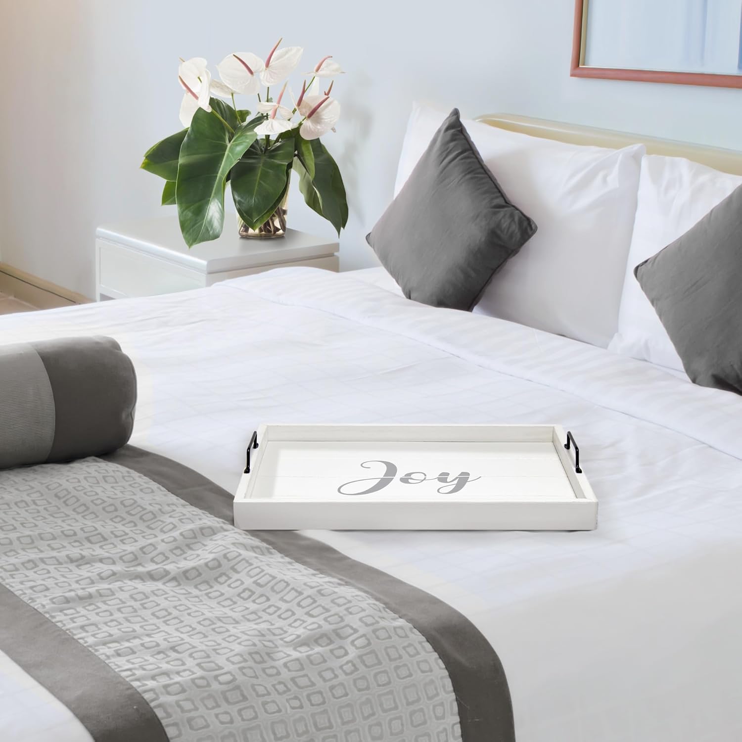 Elegant Designs Decorative Wood Serving Tray w/Handles