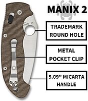 Spyderco Manix 2 XL Brown Canvas Micarta CPM Cru-Wear Folding Pocket Knife and Micarta Handle - PlainEdge - C95MPCW2