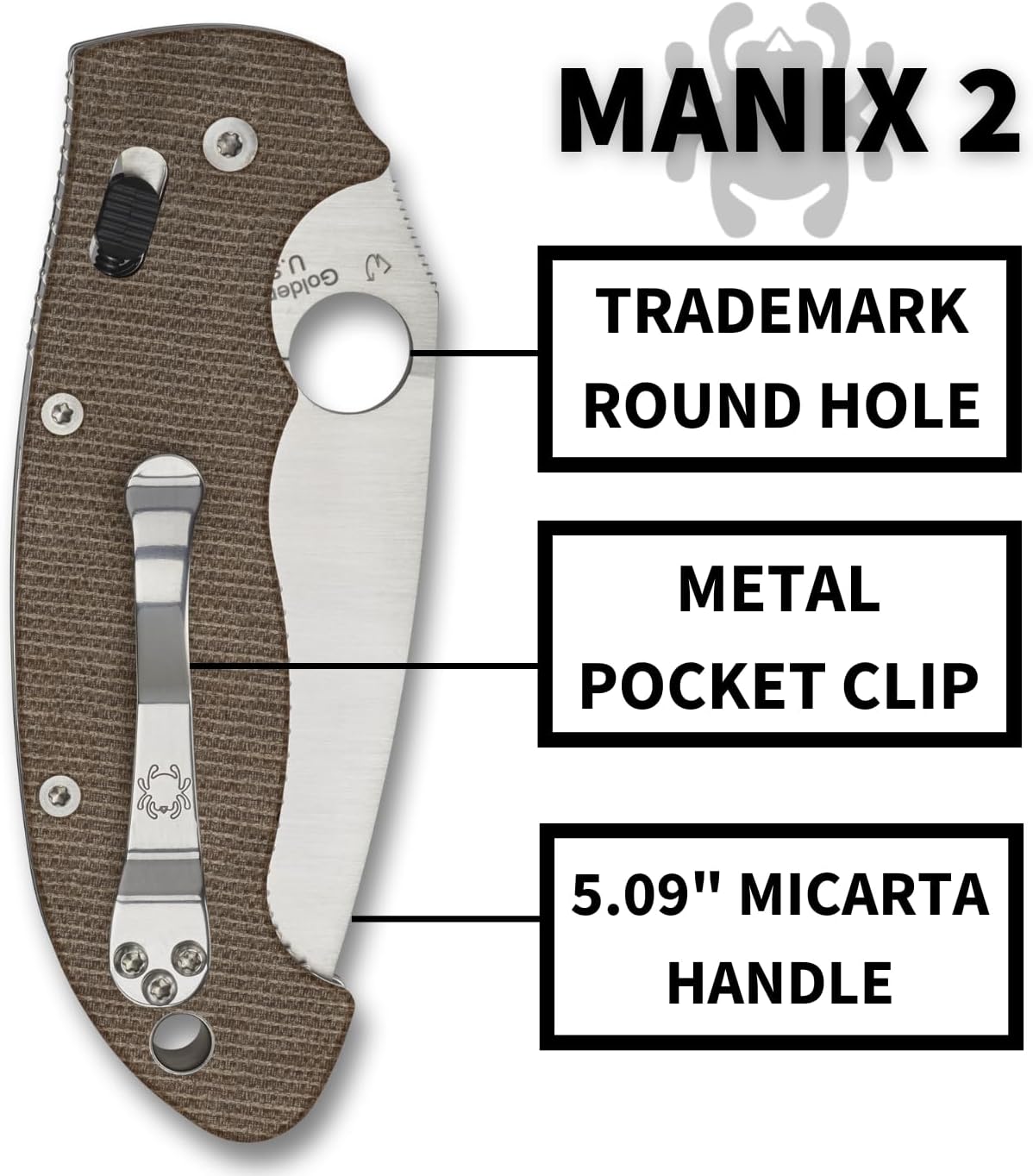 Spyderco Manix 2 XL Brown Canvas Micarta CPM Cru-Wear Folding Pocket Knife and Micarta Handle - PlainEdge - C95MPCW2