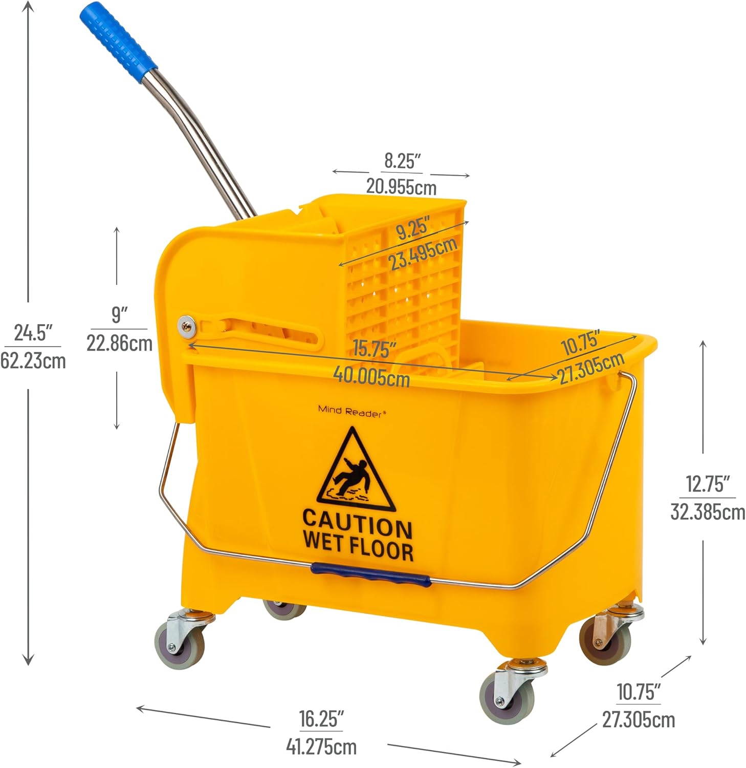 MIND READER Mop Bucket 22 Qt with Upward-Press Wringer
