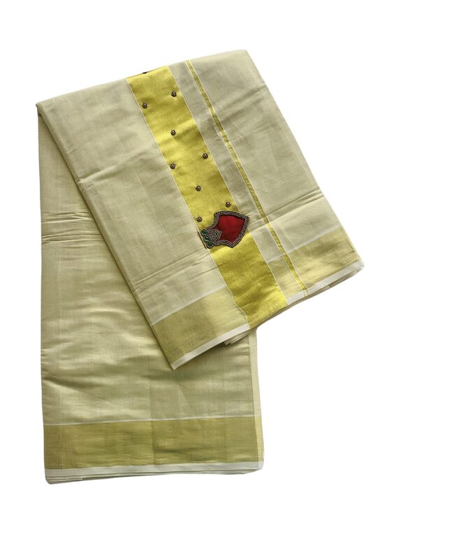 ALLUVY Kuthampully Kerala Kasavu Sarees For Women | Handcrafted Palakka Aari work Kerala Sarees | Tissue Onam Saree With Running Blouse | South Indian Sarees |EKM-676 (Maroon)