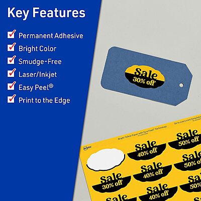 Avery Printable Oval Scalloped Labels, Sure Feed Technology, 1-1/8" x 2-1/4", Bright Yellow, Print-to-the-Edge