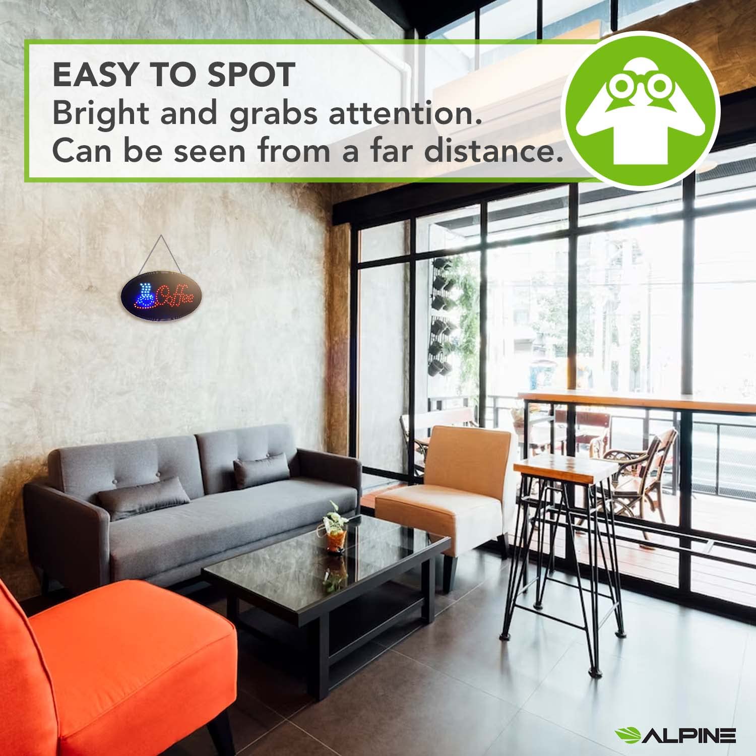 Alpine Industries LED Coffee Sign - High Visibility Tempered Glass Signage