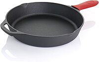 MegaChef Skillets with Lids Pre-Seasoned, 9 Piece Set, Black, Red