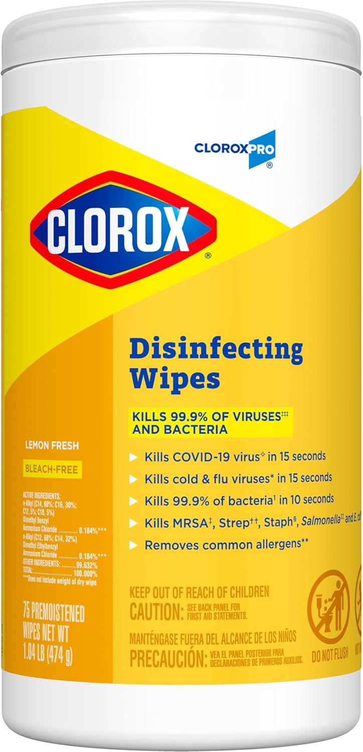 CloroxPro Clorox Disinfecting Wipes, Lemon Fresh, 75 Count (Package May Vary) 75 Count (Pack of 1)