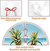 Beach Two Pineapples Sea Printed Christmas Tree Skirt 36 Inch - Thick Xmas Tree Skirt with Tassel for Indoor Outdoor Xmas