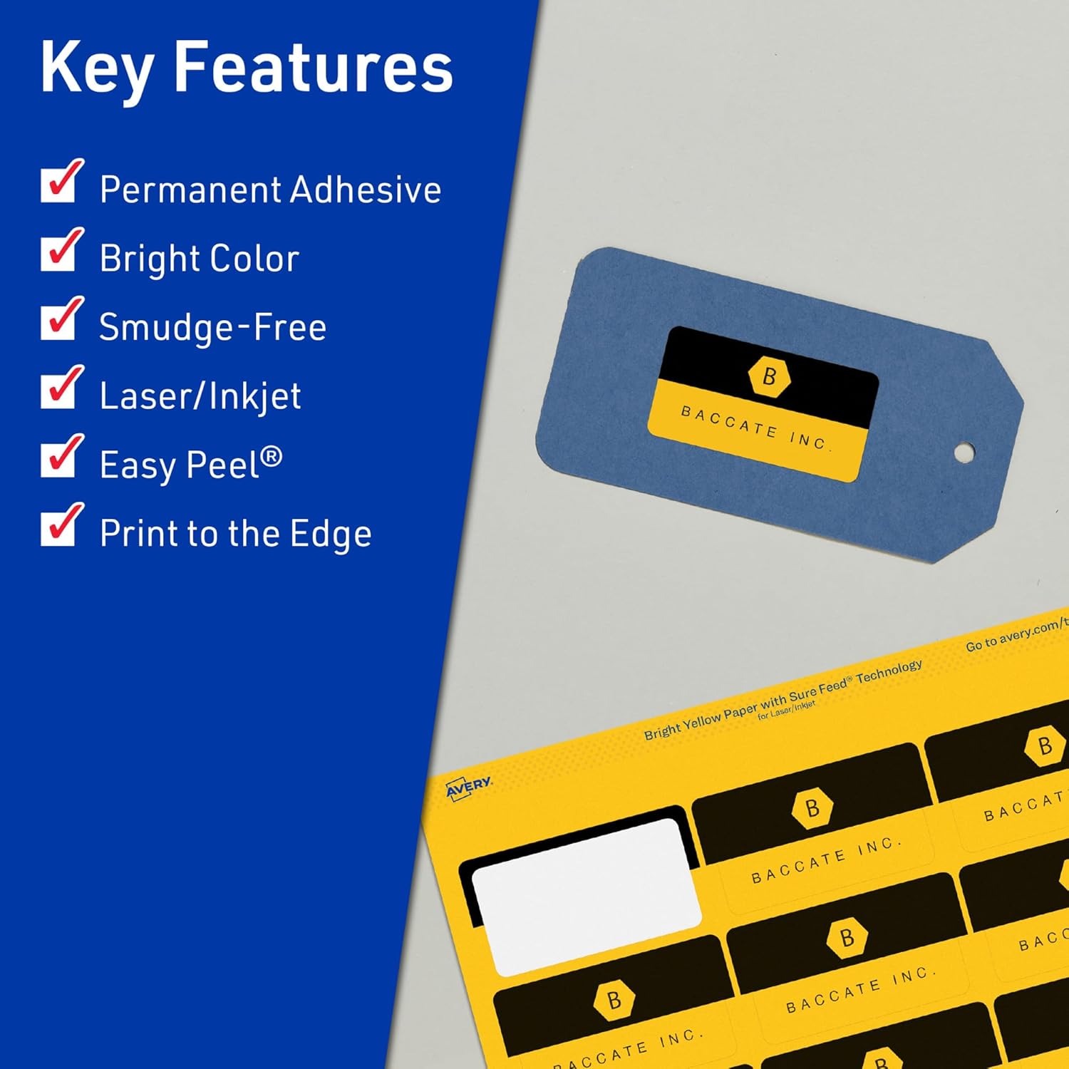 Avery Rectangle Labels, Bright Yellow, 1-1/4" x 2-3/8"