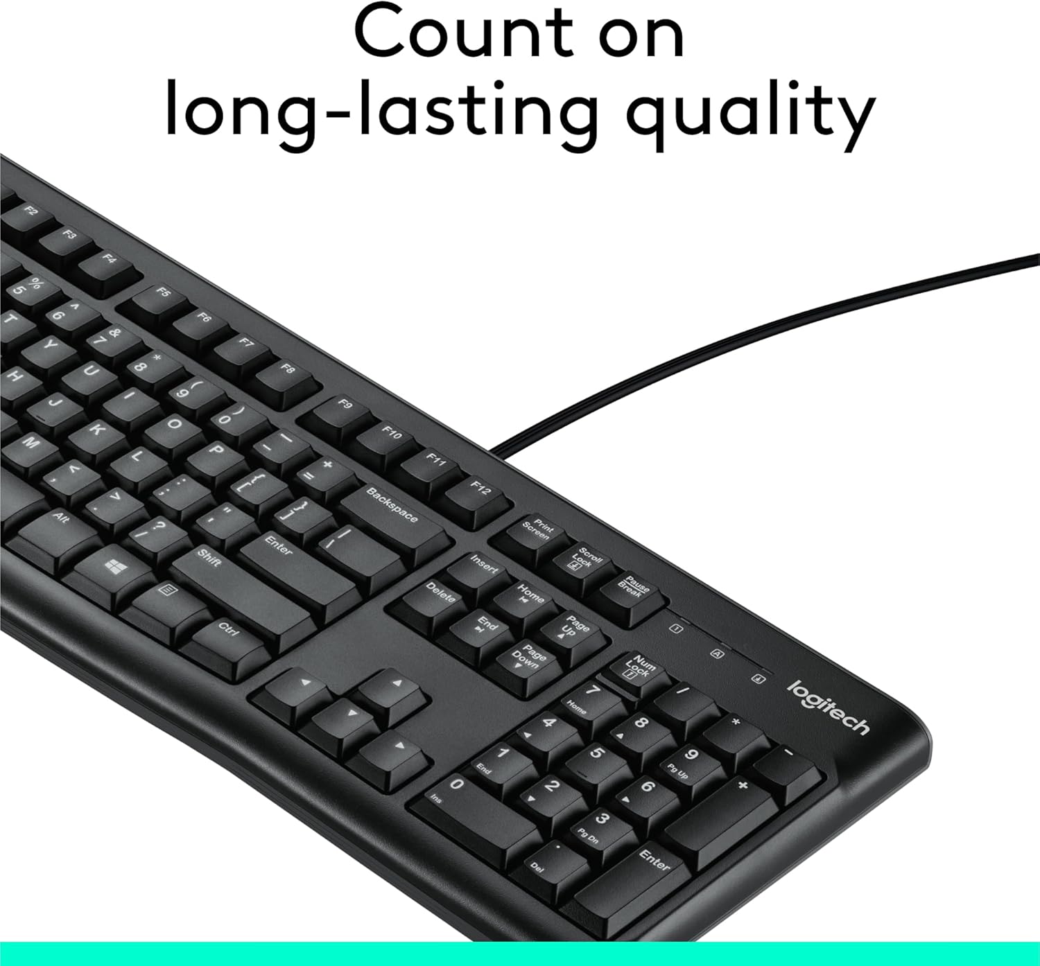 Logitech K120 Wired Keyboard for Windows, Plug and Play, Full-Size, Spill-Resistant, Curved Space Bar, Compatible with PC
