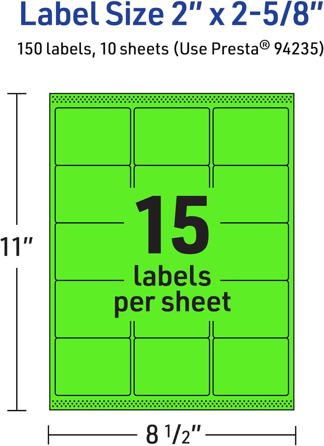 Avery Printable Rectangle Labels, Sure Feed Technology, 2" x 2-5/8", Neon Green Labels, Laser/Inkjet Printable, 150 Total