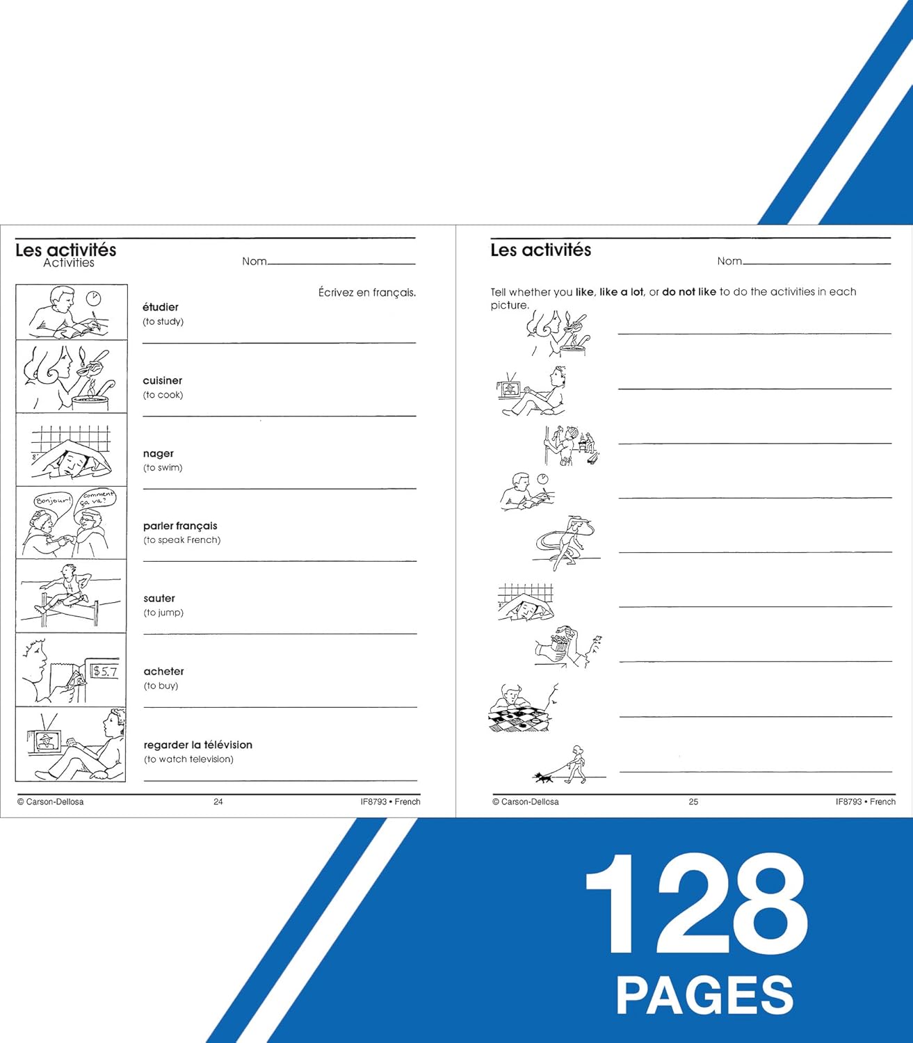 Carson Dellosa The 100 Series French Workbook, Parts of Speech, Vocabulary, Common Phrases, Sentence Building Skills