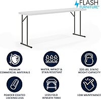 Flash Furniture Kathryn 6' Rectangular Plastic Folding Table, Long Plastic Foldable Table for Indoor/Outdoor Events, White Granite White 18"W x 72"L