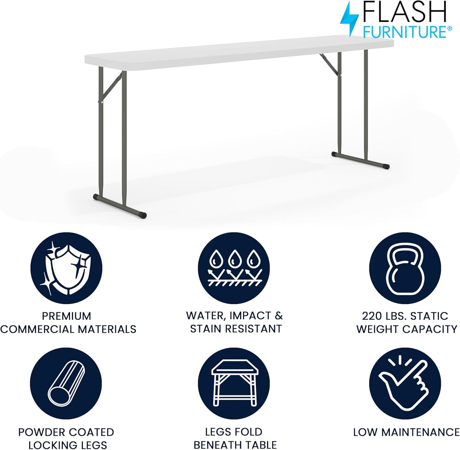 Flash Furniture Kathryn 6' Rectangular Plastic Folding Table, Long Plastic Foldable Table for Indoor/Outdoor Events