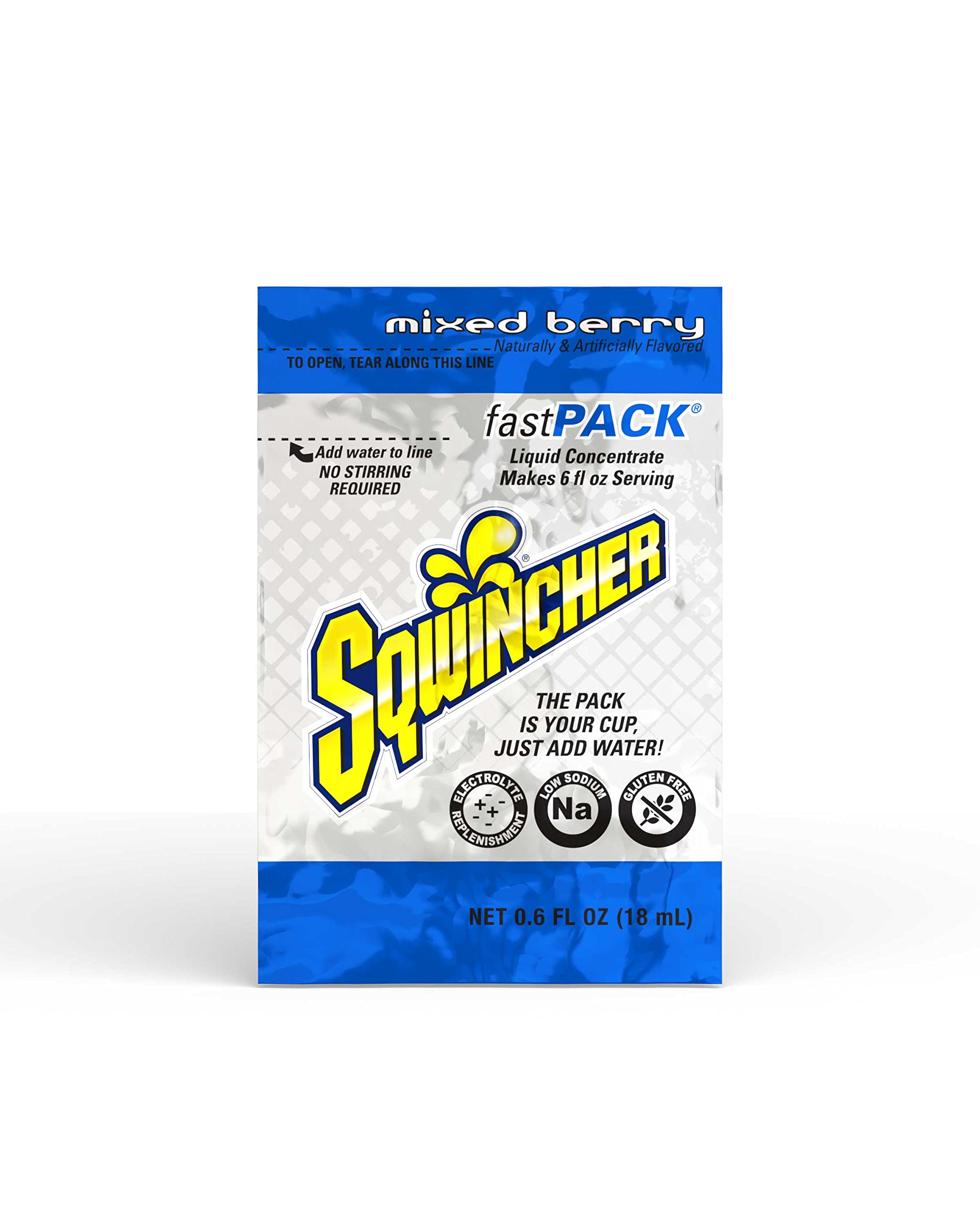 Sqwincher Fast Pack Liquid Concentrate | Mixed Berry Flavored | Low Calorie | Low Sodium | Electrolyte Replenishment