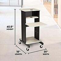 Oklahoma Sound PRC200 Steel Premium Presentation Cart, 18" Width x 40-1/2" Height x 30" Depth, Ivory Woodgrain/Black