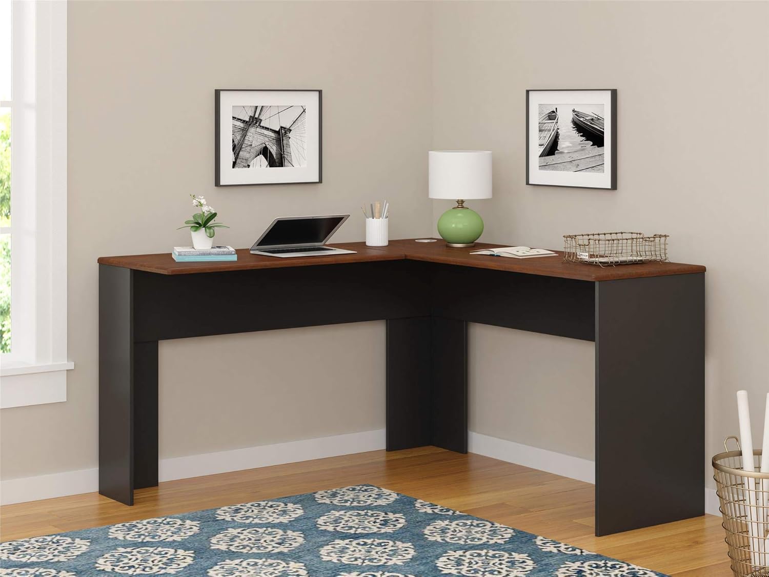 Ameriwood Home The Works 52inW L-Shaped Corner Desk, Cherry/Gray