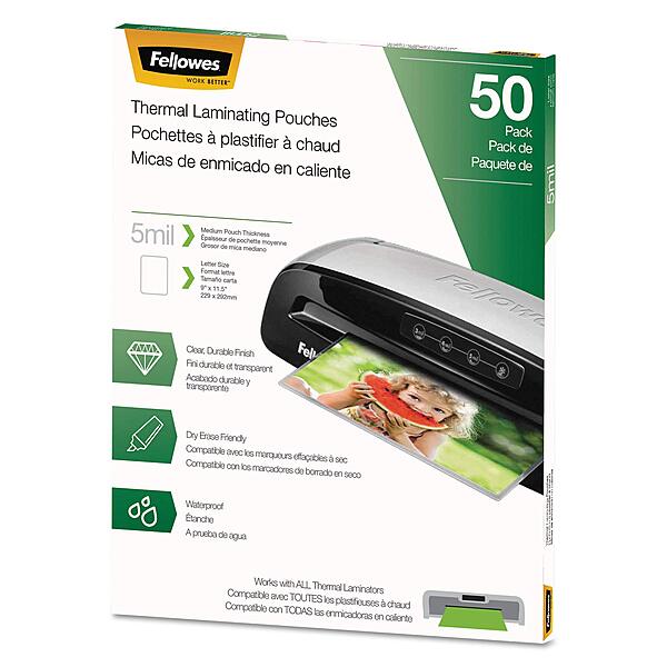 Fellowes Thermal Laminating Pouches, Letter (8.5 x 11), 5 Mil, 50 Pack