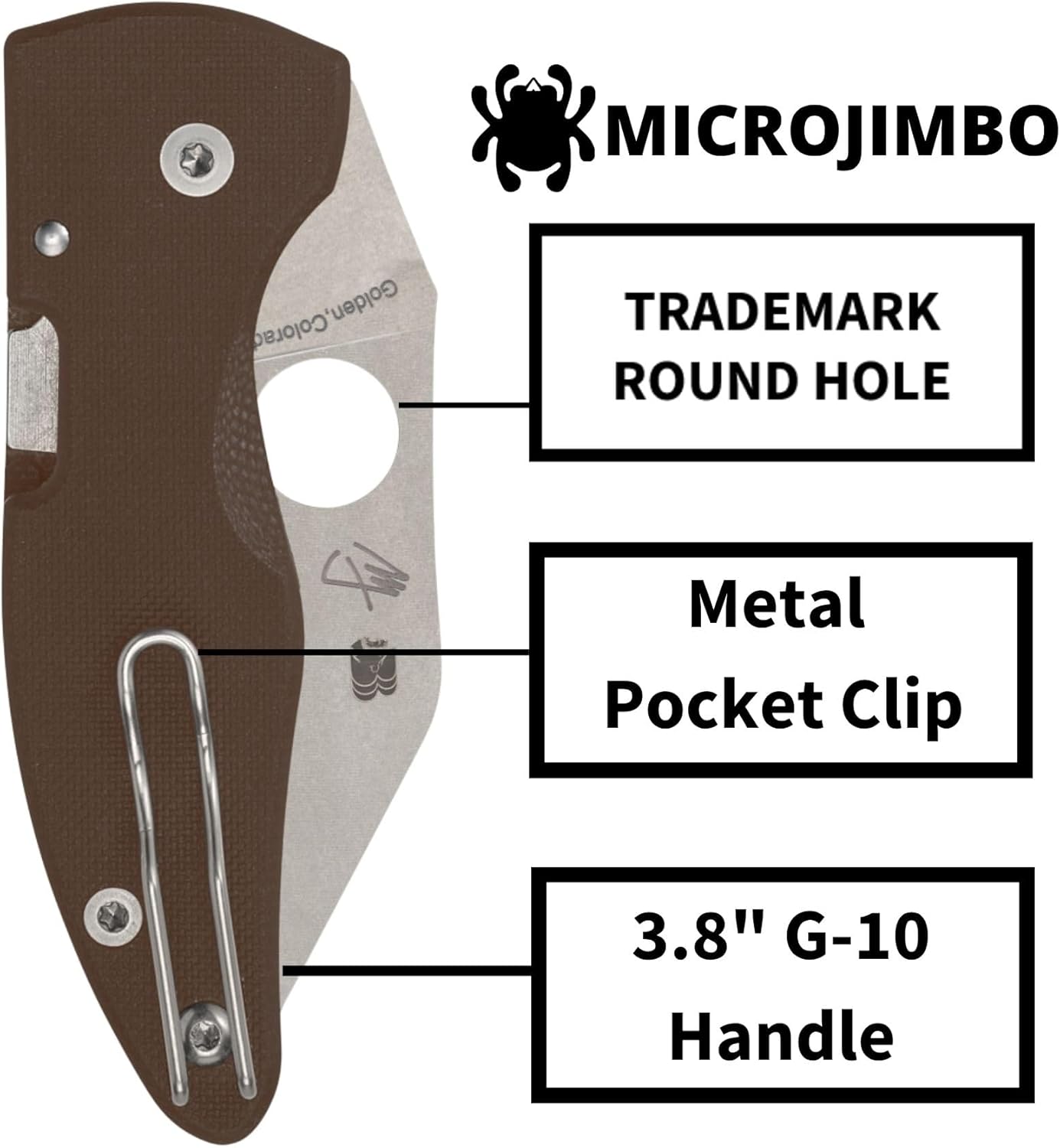 Spyderco MicroJimbo Ultra-Compact Pocket Knife - CPM 15V Steel Blade with G-10 Handle, Compression Lock, Brown
