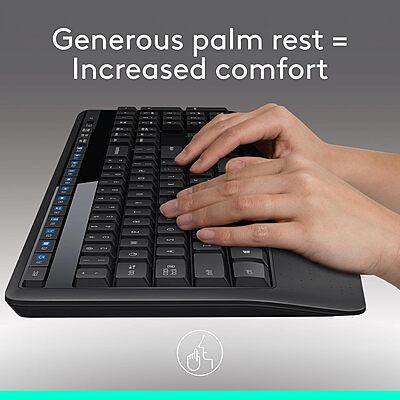 Logitech MK345 Wireless Keyboard and Mouse Combo with Palm Rest, 2.4 GHz USB Receiver, Compatible with PC, Laptop, Black Combo 1 Pack