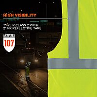 Ergodyne GloWear 8263FRHL Flame Resistant Safety Vest, High Visibility Modacrylic Breathable Mesh, FR Reflective Tape, Type R, Class 2, Lime, XX-Large-3X-Large