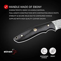 Böker MAGNUM® Vernery Damascus Knife - Hunting knife with leather sheath black - Fixed blade knife with Damascus steel Droppoint blade 67 layers - ebony wood handle