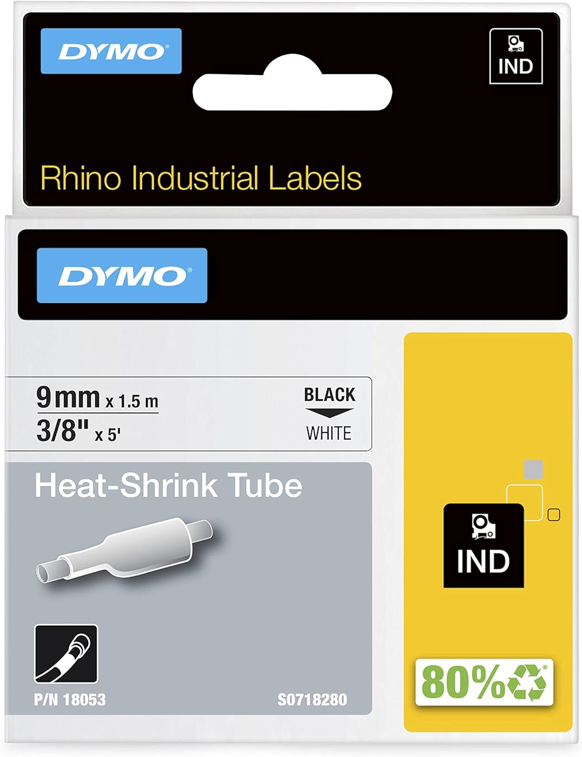 DYMO Rhino Industrial Heat-Shrink Labels, Black on White