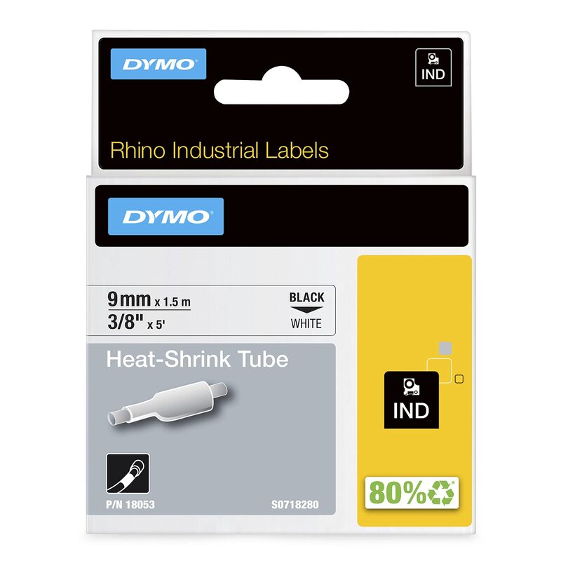 DYMO Rhino Industrial Heat-Shrink Labels, Black on White
