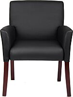 Boss Office Products Reception and Guest Box Arm Chairs with Mahogany Finish in Black Arm Chair + Guest Chair
