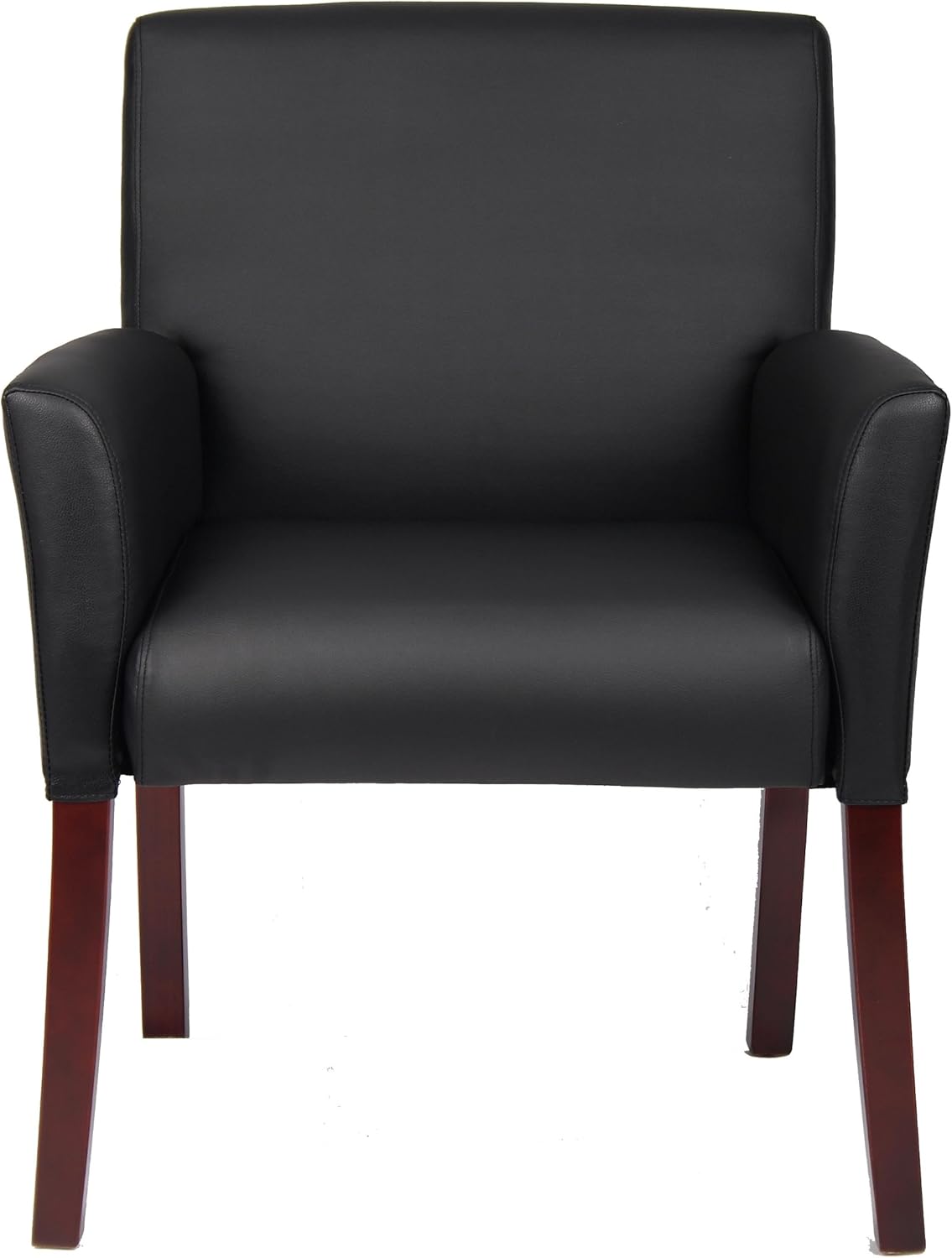 Boss Office Products Reception and Guest Box Arm Chairs with Mahogany Finish in Black Arm Chair + Guest Chair