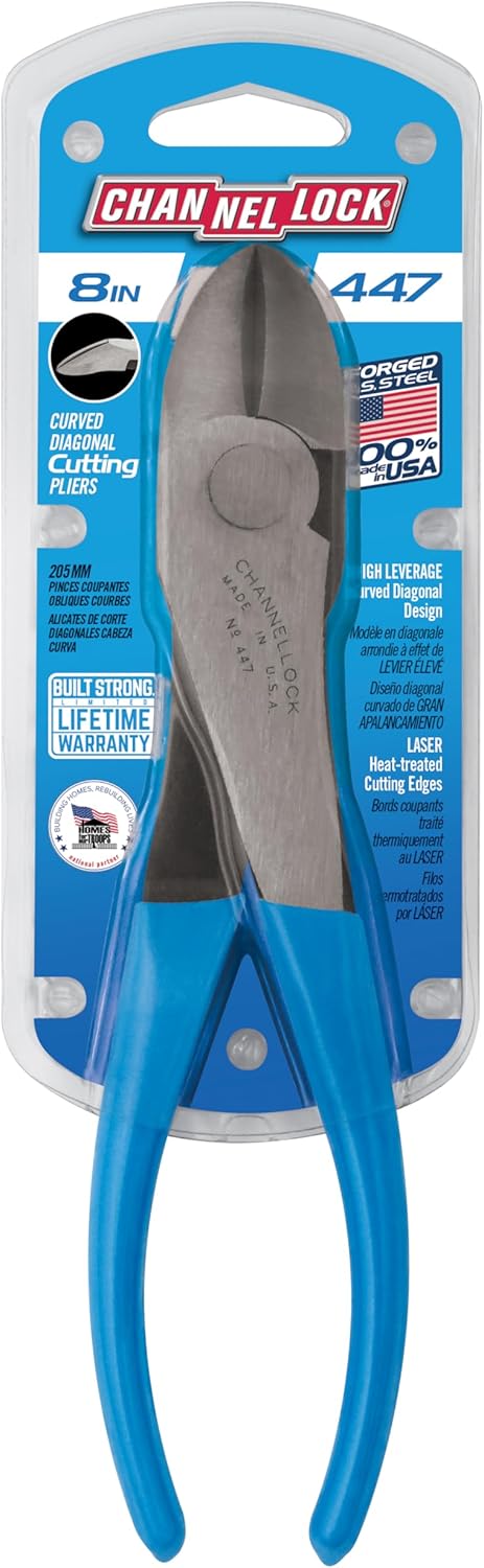 Channellock 447 GIDDS2-821226 Curved Jaw Diagonal Cutting Plier Grey/Blue, 7.5-Inch Curved Diagonal