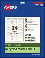 Avery EcoFriendly Matte White Recycled Rectangle Labels, 1" x 2", Print-to-The-Edge, Matte White Labels, Permanent Adhesive, Laser/Inkjet Printable, 240 Total