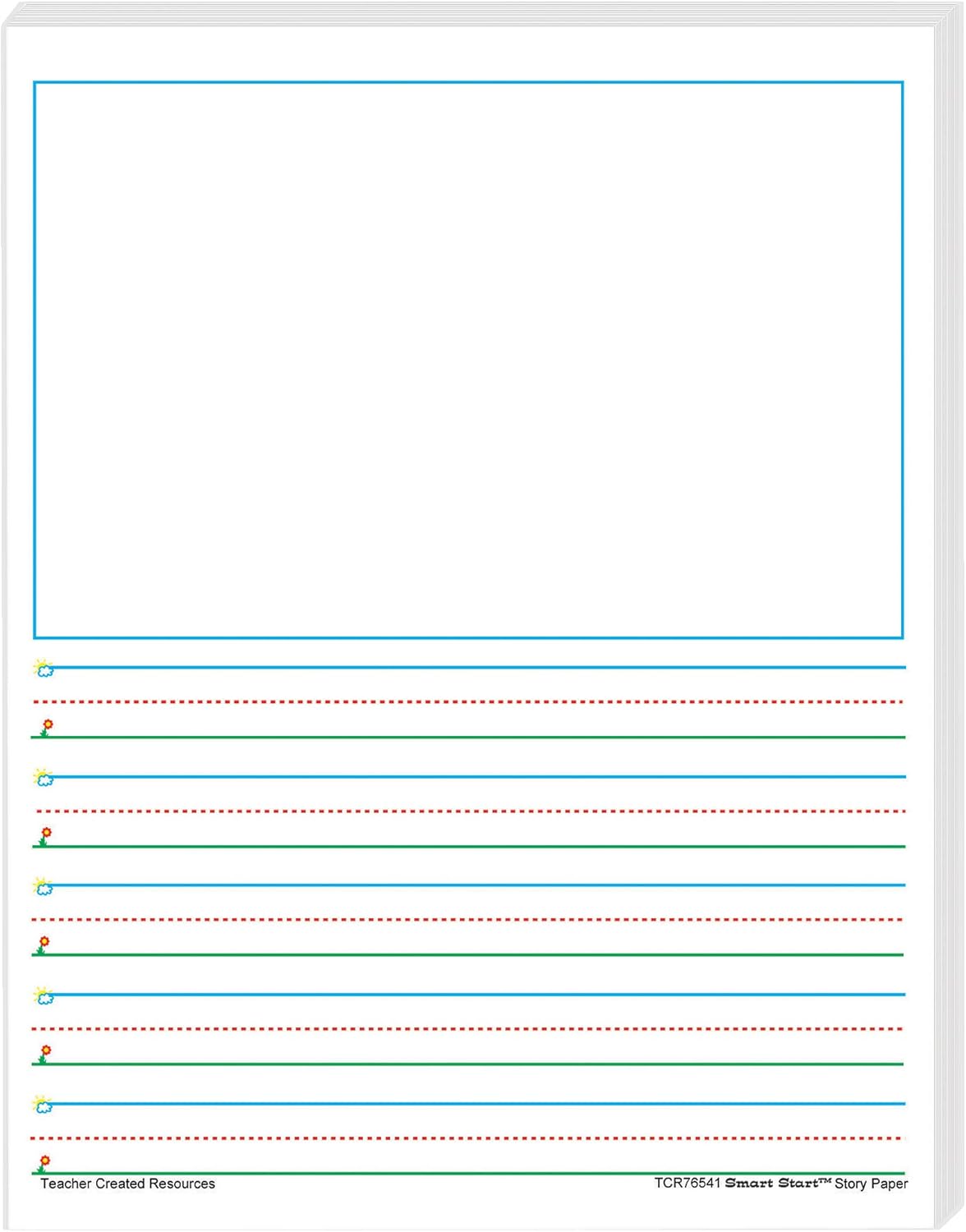 Teacher Created Resources Smart Start 1-2 Story Paper, 8-1/2in x 11in, Primary Rule, White, 100 Sheets Per Pack