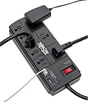 Tripp Lite Surge Protector with USB Charging, 8 Outlet Surge Protector Power Strip, 2 USB Charge Ports, 8ft Cord, 1200 Joules, Black (TLP88USBB)