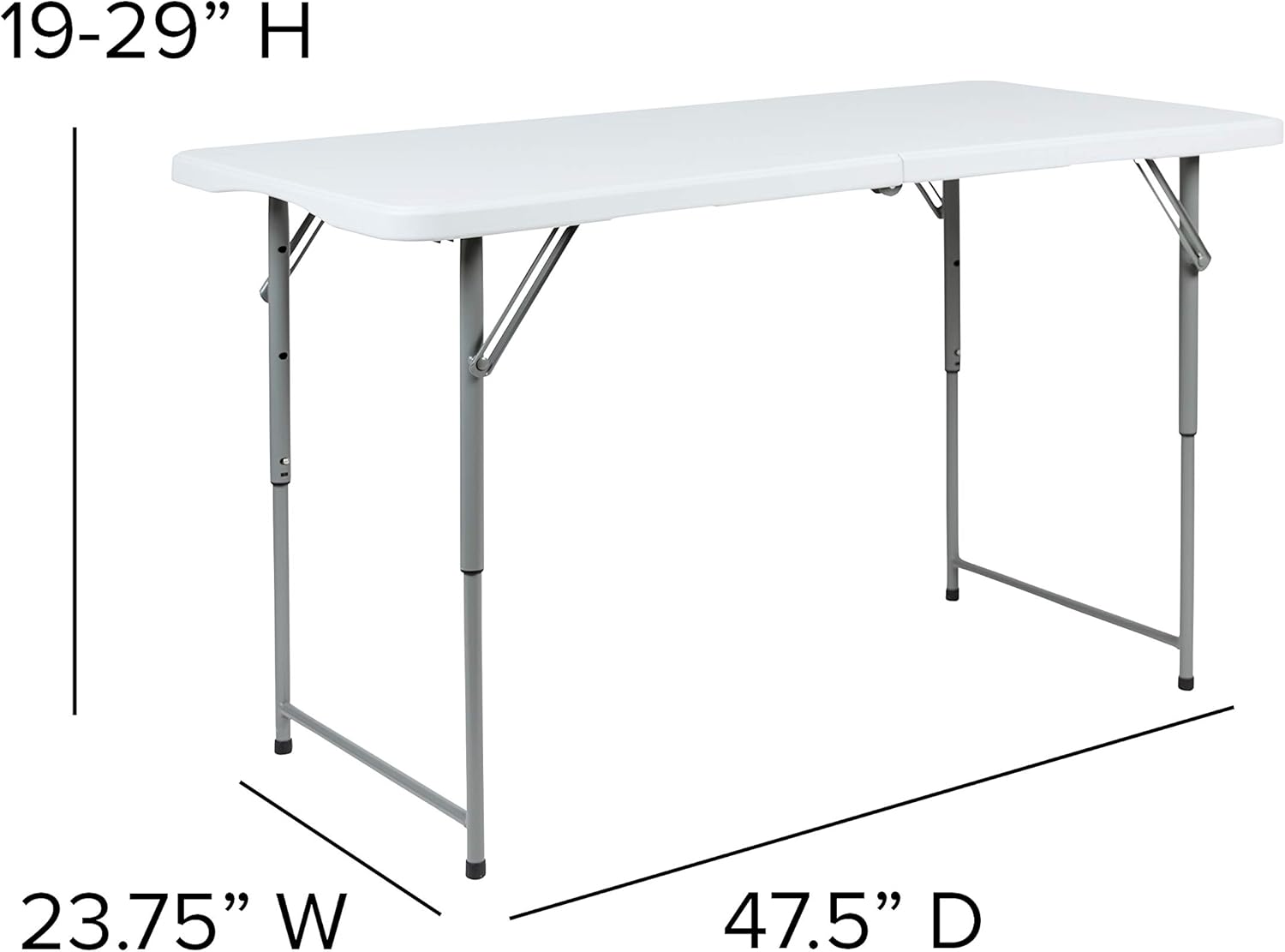 Flash Furniture Height-Adjustable Bi-Fold Plastic Folding Table With Carrying Handle, 29inH x 23-3/4inW x 47-1/2inD