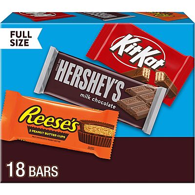 HERSHEY'S, KIT KAT and REESE'S Assorted Milk Chocolate Candy Variety Box, 27.3 oz (18 Count)