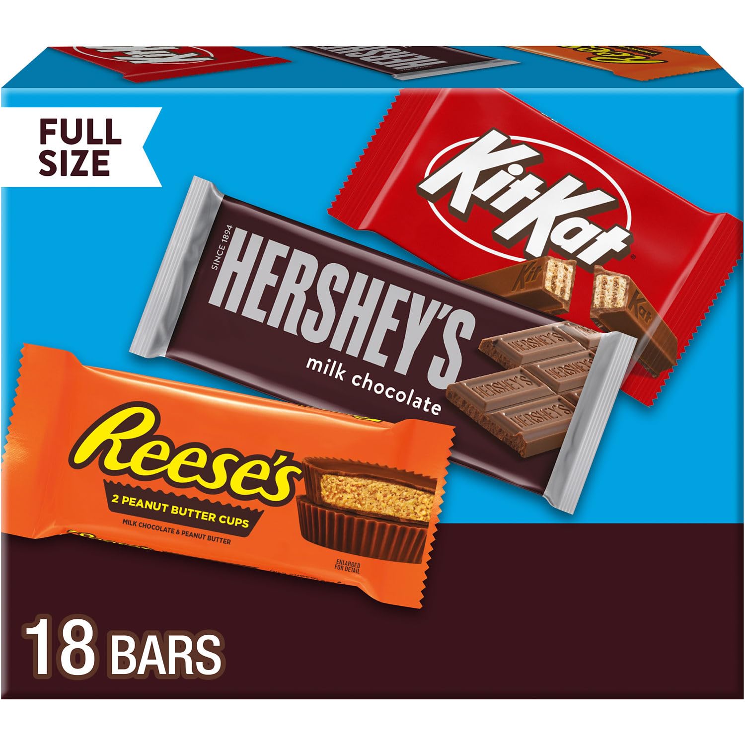 HERSHEY'S, KIT KAT and REESE'S Assorted Milk Chocolate Candy Variety Box, 27.3 oz (18 Count)