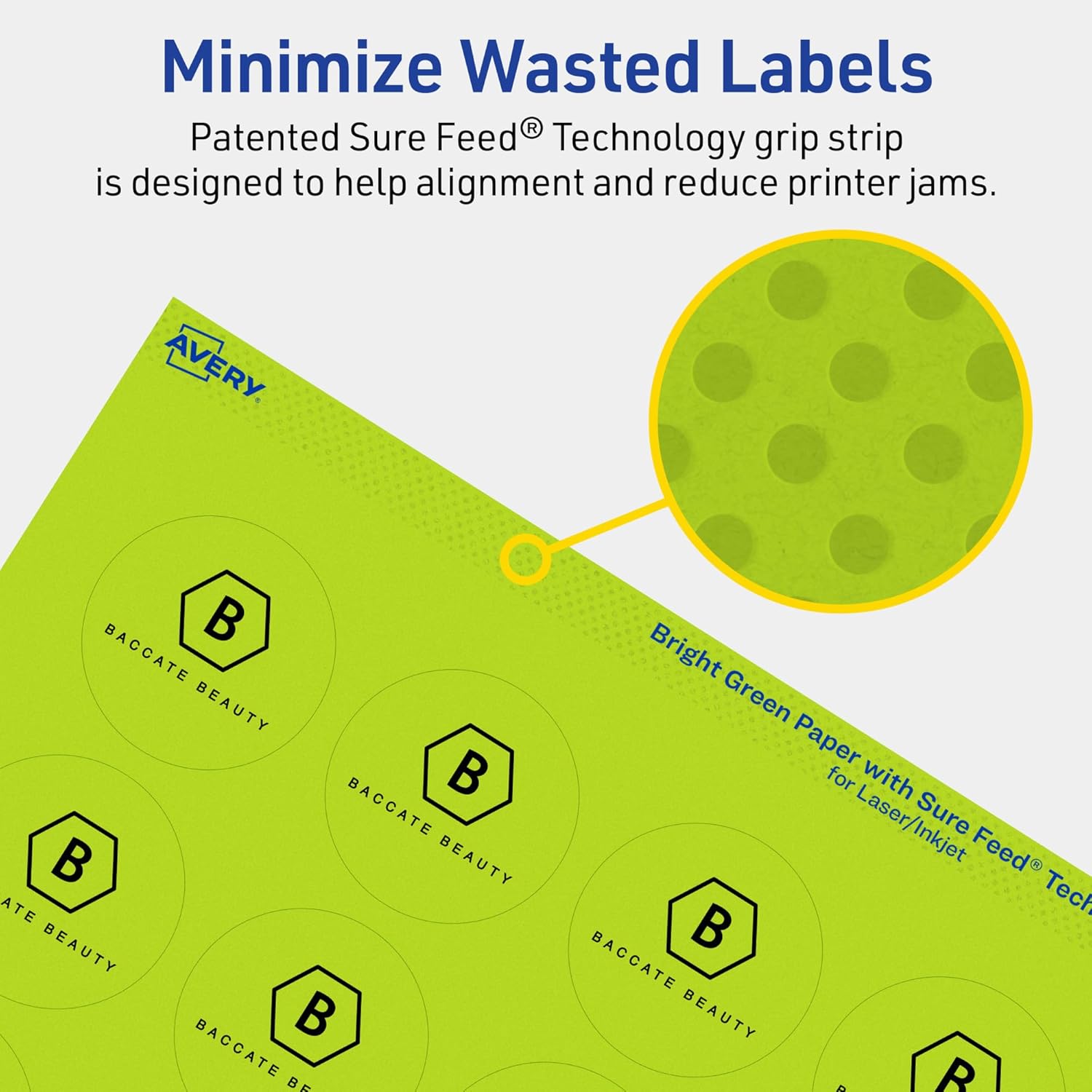 Avery Printable Round Labels, Sure Feed Technology, 1-2/3" Diameter, Bright Green Labels, Print-to-The-Edge