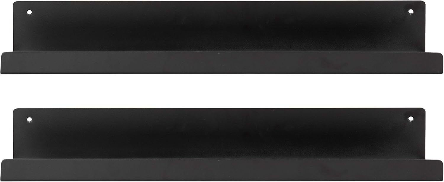 Kate and Laurel Mezzo Modern Metal Ledge Wall Shelf, 24" W x 4.25" D x 3" H, Black, Set of 2