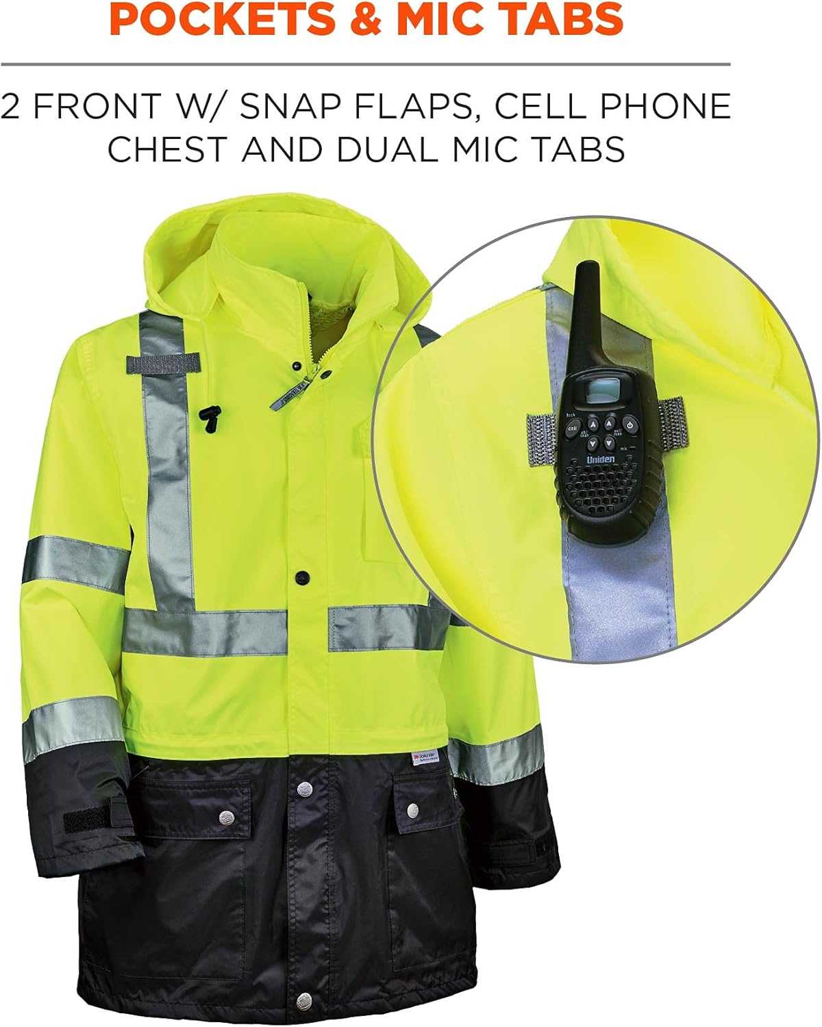 Ergodyne Standard Class 3 Hi-vis Rain Jacket Black Bottom Large