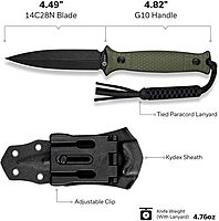 CIVIVI Perfrico Fixed Blade Knife 4.49" Single-edge 14C28N Full Tang Textured G10 Handle with Kydex Sheath, T-clip and Lanyard