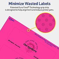 AVERY Printable Rectangle Labels, Sure Feed Technology, 2" x 6", Neon Magenta, Print-to-The-Edge, Laser/Inkjet Printable