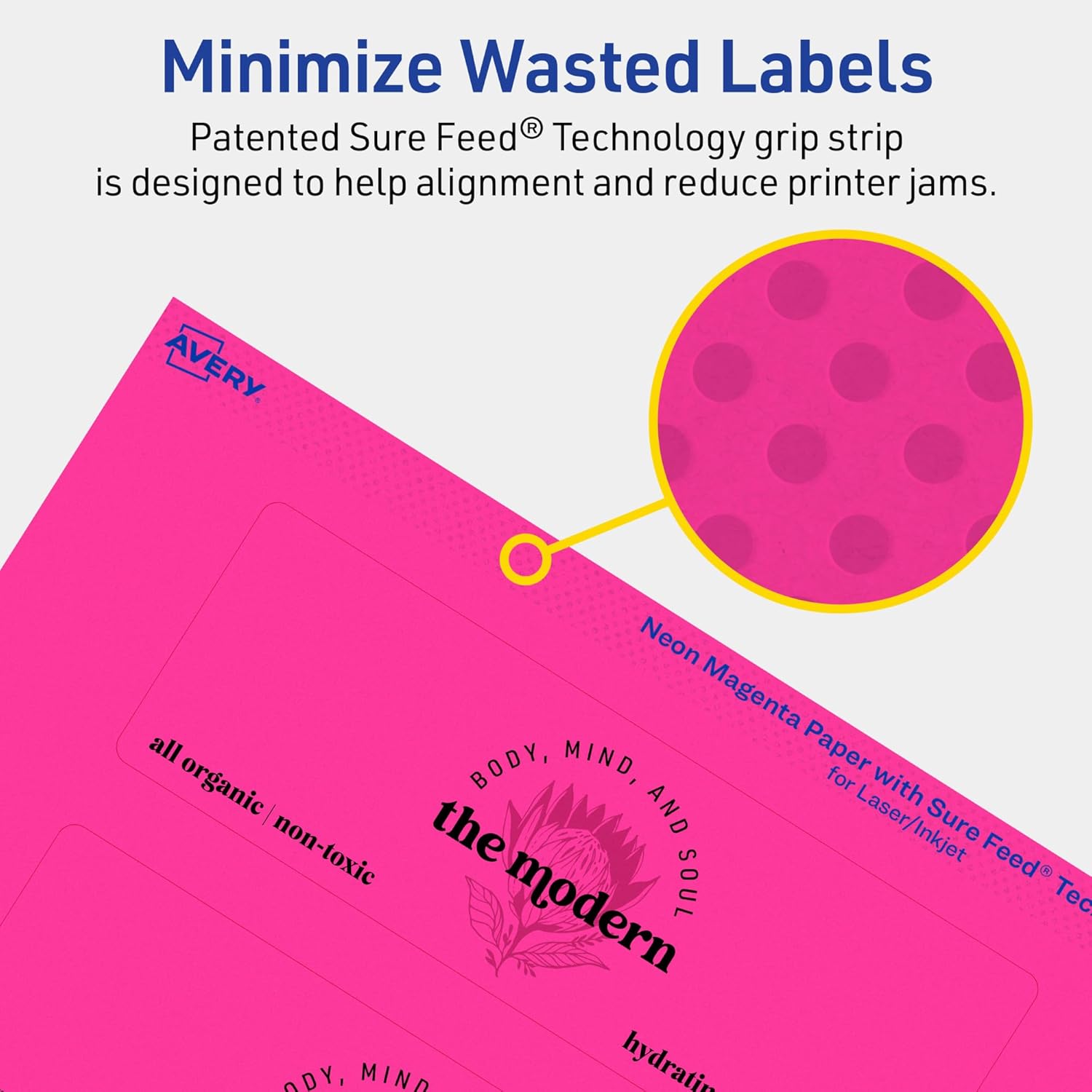 AVERY Printable Rectangle Labels, Sure Feed Technology, 2" x 6", Neon Magenta, Print-to-The-Edge, Laser/Inkjet Printable