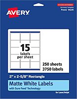 AVERY Matte White Permanent Rectangle Labels, Sure Feed Technology, 2" x 2-5/8" Printable