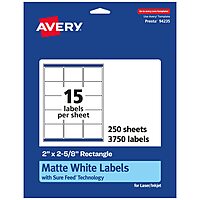 AVERY Matte White Permanent Rectangle Labels, Sure Feed Technology, 2" x 2-5/8" Printable