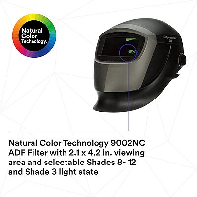 3M Speedglas Welding Helmet 9002NC, 04-0100-20NC, with Natural Color Technology Auto Darkening Filter for MMAW TIG MIG