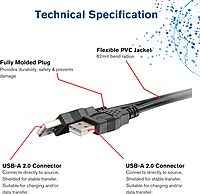 C2G 1m USB Cable - USB A to USB A - M/M - Type A Male USB - Type A Male USB - 3.28ft - Black