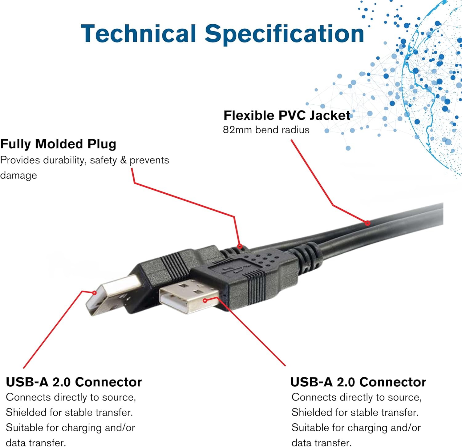 C2G 1m USB Cable - USB A to USB A - M/M - Type A Male USB - Type A Male USB - 3.28ft - Black