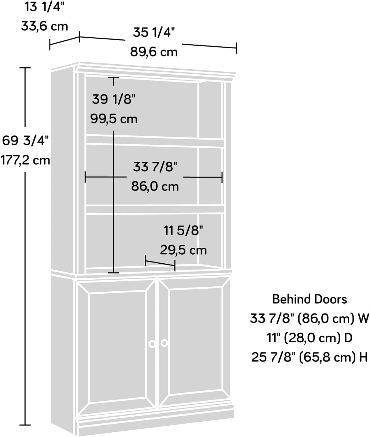 Sauder Select 70inH 5-Shelf Bookcase With Doors