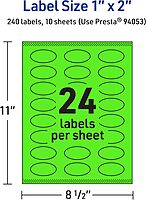 Avery Printable Oval Labels, Sure Feed Technology, 1" x 2", Neon Green Labels, Print-to-The-Edge, Laser/Inkjet Printable