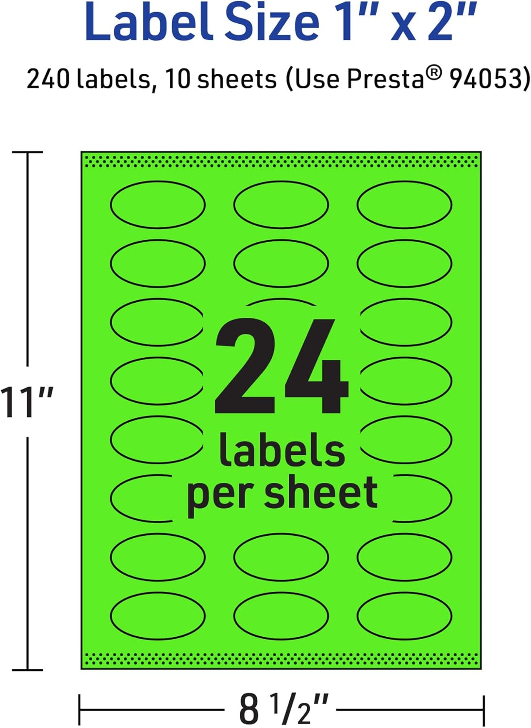 Avery Printable Oval Labels, Sure Feed Technology, 1" x 2", Neon Green Labels, Print-to-The-Edge, Laser/Inkjet Printable
