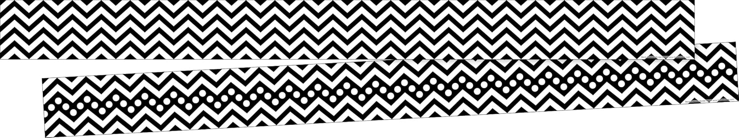 Barker Creek Double-Sided Border 2-Pack, Black Chevron, Decorate Galore with 70' of Border